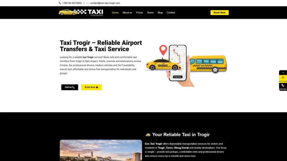 Screenshot web stranice Eos Taxi Trogir - eos-taxi-trogir.com