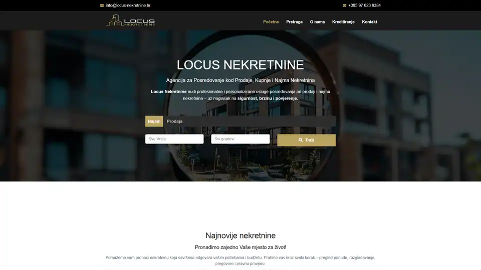 Screenshot web stranice Locus Nekretnine - locus-nekretnine.hr