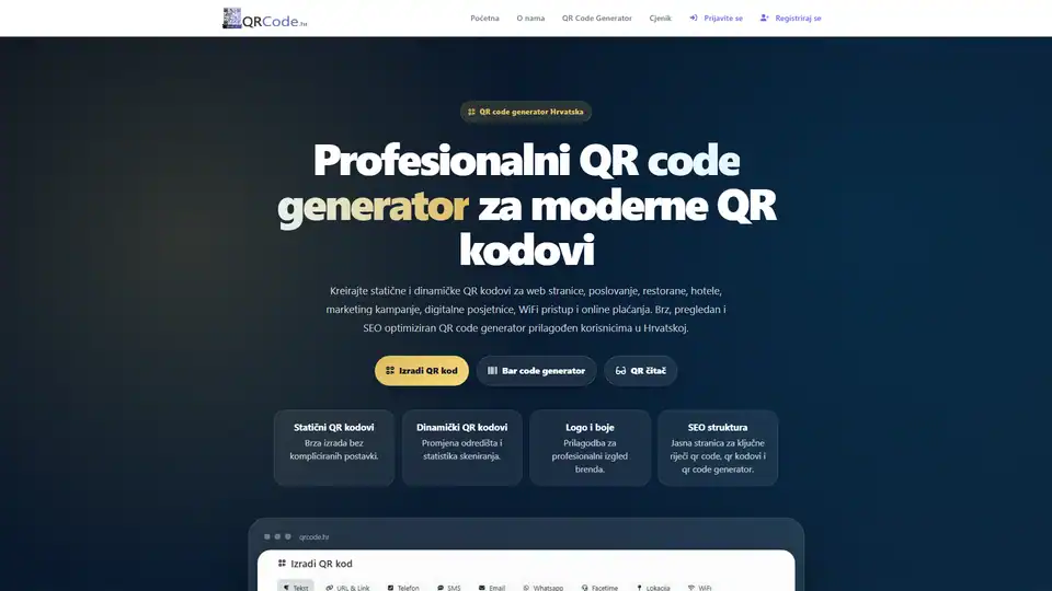 Screenshot web stranice QRCode.hr - qrcode.hr