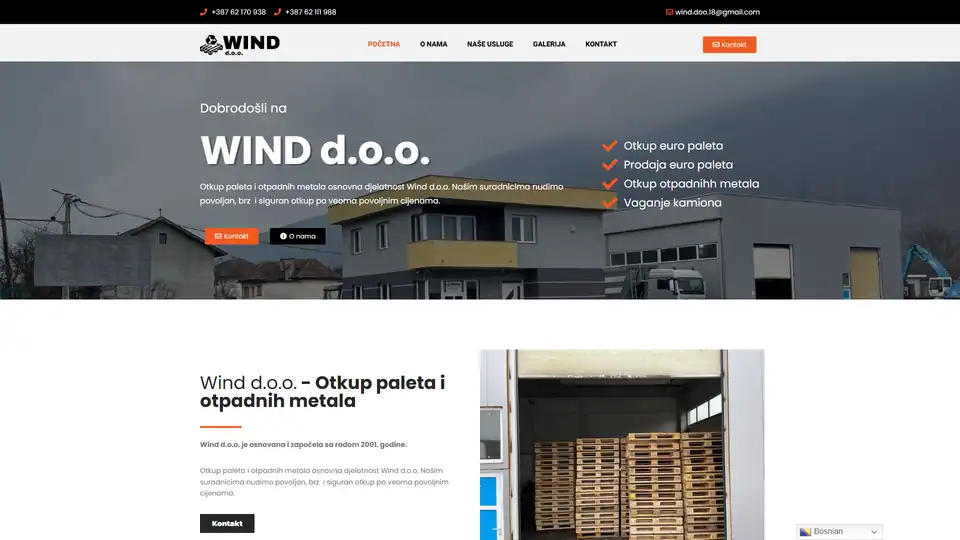 Screenshot web stranice Wind Sarajevo - wind-sarajevo.com